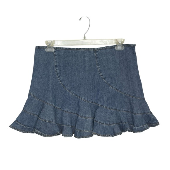 Vintage Y2K DKNY Jeans Denim Mini Skirt Women’s Size 12 Blue Ruffle Hem Flared - Picture 1 of 11